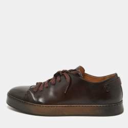 Santoni Brown Leather Low Top Sneakers Size 42.5