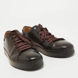 Santoni Brown Leather Low Top Sneakers Size 42.5