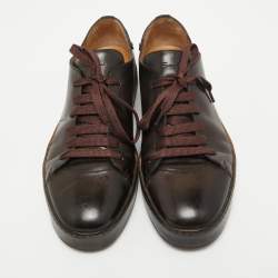 Santoni Brown Leather Low Top Sneakers Size 42.5