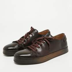 Santoni Brown Leather Low Top Sneakers Size 42.5