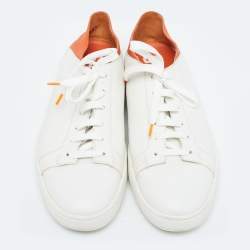 Pre Owned Santoni White Leather Low Top Sneakers Size 42.5