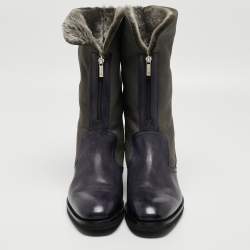 Santoni Two Tone Nubuck and Leather Midcalf Boots Size 44