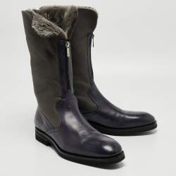 Santoni Two Tone Nubuck and Leather Midcalf Boots Size 44