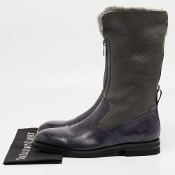 Santoni Two Tone Nubuck and Leather Midcalf Boots Size 44