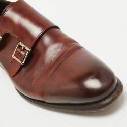 Santoni Brown Leather Monk Strap Derby Size 41.5