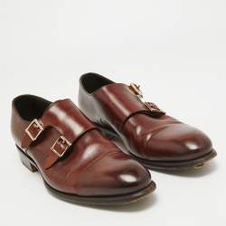 Santoni Brown Leather Monk Strap Derby Size 41.5