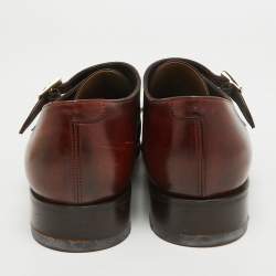 Santoni Brown Leather Monk Strap Derby Size 41.5