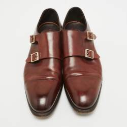 Santoni Brown Leather Monk Strap Derby Size 41.5