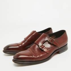 Santoni Brown Leather Monk Strap Derby Size 41.5