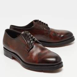 Santoni Brown Leather Lace Up Oxfords Size 41.5 