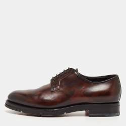 Santoni Brown Leather Lace Up Oxfords Size 41.5 