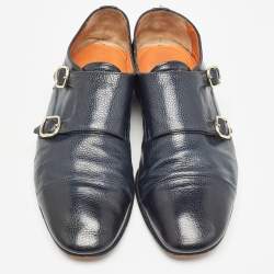 Santoni Blue Leather Double Buckle Monk Strap Derby Size 41