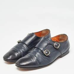 Santoni Blue Leather Double Buckle Monk Strap Derby Size 41