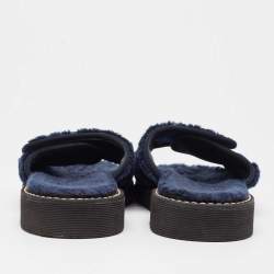 Pre Owned See by Chloe Navy Blue Fur Flat Slides Size 41