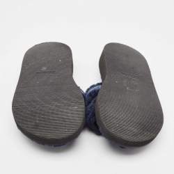 Pre Owned See by Chloe Navy Blue Fur Flat Slides Size 41