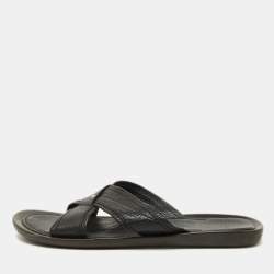 Sergio Rossi Black Leather Cross Strap Flat Sandals Size 44.5