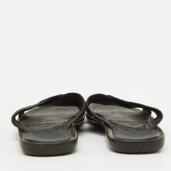 Sergio Rossi Black Leather Cross Strap Flat Sandals Size 44.5