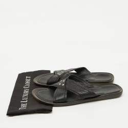 Sergio Rossi Black Leather Cross Strap Flat Sandals Size 44.5