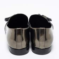 Sergio Rossi Black/Olive Green Patent And Leather Tassel Loafers Size 40.5