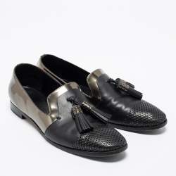Sergio Rossi Black/Olive Green Patent And Leather Tassel Loafers Size 40.5