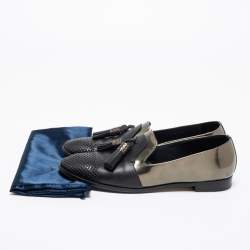 Sergio Rossi Black/Olive Green Patent And Leather Tassel Loafers Size 40.5