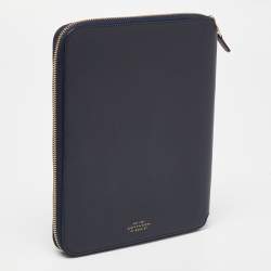 Smythson Blue Leather Notebook Writing Zip Organizer 