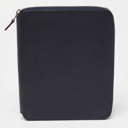 Smythson Blue Leather Notebook Writing Zip Organizer 