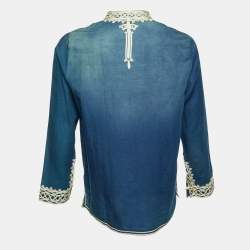 Pre Owned Stella McCartney Blue Embroidered Cotton Tunic Shirt L