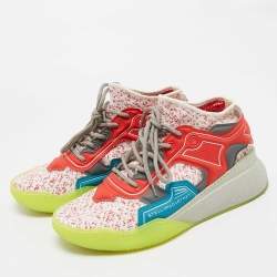 Pre Owned Stella McCartney Trainer Size 43 Multicolor Faux Leather and Knit Fabric Lace Up Sneakers