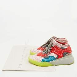 Pre Owned Stella McCartney Trainer Size 43 Multicolor Faux Leather and Knit Fabric Lace Up Sneakers