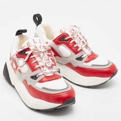 Stella McCartney Red/White Faux Leather and Faux Suede Trainers Sneakers Size 40