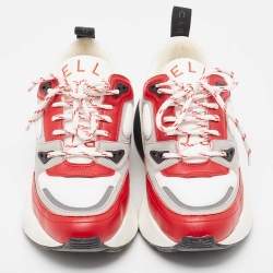 Stella McCartney Red/White Faux Leather and Faux Suede Trainers Sneakers Size 40