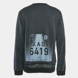 Pre Owned Stone Island Black  Printed Cotton Crew Neck Sweatshirt L