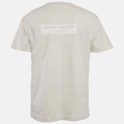 Pre Owned Stone Island Beige Stripe Cotton Crew Neck T-Shirt XL