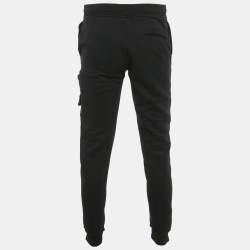 Pre Owned Stone Island Black Cotton Logo Applique Fleece Jogger Pants S