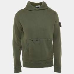 Pre Owned Stone Island Olive Green Cotton Compass Patch Hoodie S 