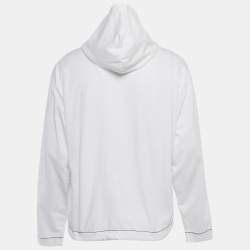 Pre Owned Stone Island White Cotton Knit Logo Printed Hoodie M