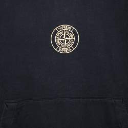 Pre Owned Supreme X Stone Island Black Cotton Knit Sweatshirt L 