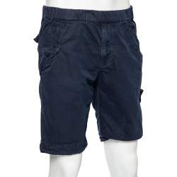 Stone Island Navy Blue Faded Effect Cotton Cargo Shorts M