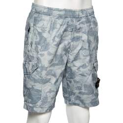 Stone Island Blue Camouflage Printed Cotton Cargo Shorts M 