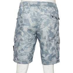 Stone Island Blue Camouflage Printed Cotton Cargo Shorts M 
