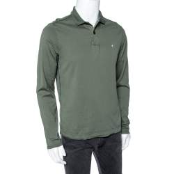 Pre Owned Stone Island Green Cotton Long Sleeve Polo T-Shirt M