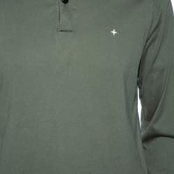 Pre Owned Stone Island Green Cotton Long Sleeve Polo T-Shirt M
