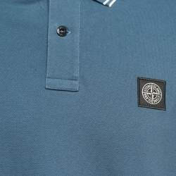 Stone Island Blue Cotton Pique Full Sleeve Polo T-Shirt XL
