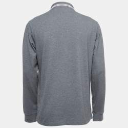Stone Island Grey Cotton Pique Full Sleeve Polo T-Shirt XL