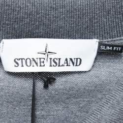 Stone Island Grey Cotton Pique Full Sleeve Polo T-Shirt XL
