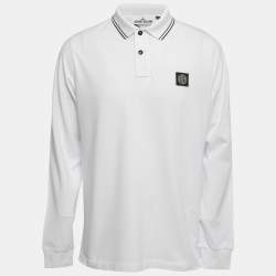 Stone Island White Cotton Pique Full Sleeve Polo T-Shirt XL 