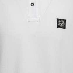 Stone Island White Cotton Pique Full Sleeve Polo T-Shirt XL 