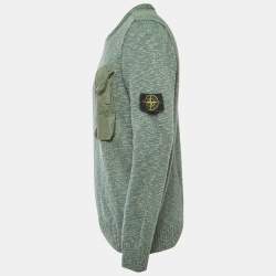 Stone Island Green Wool Blend Pocket Detailed Crew Neck Sweater L