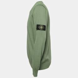 Pre Owned Stone Island Green Cotton Compass Patch Crew Neck Jumper L